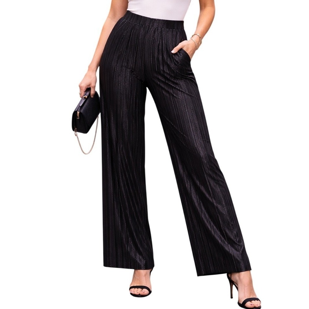 Calvin Klein Black Avante Gard Pleated Wide Leg Minimalist Pants Medium NWT